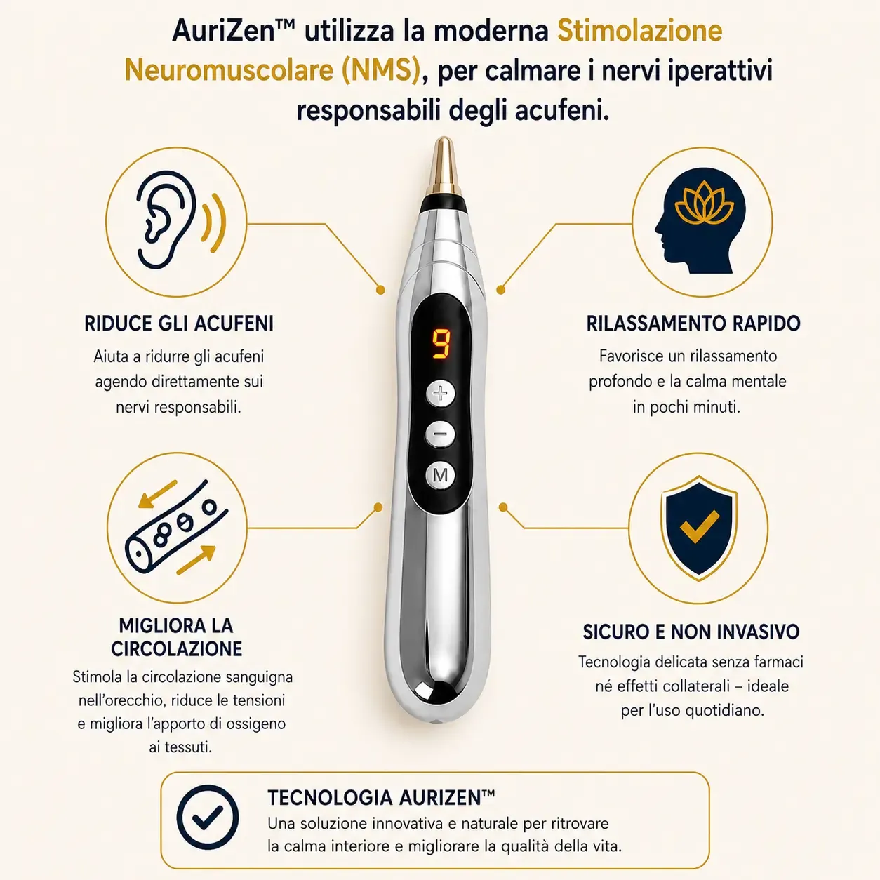AuriZen™ — Penna Anti-Acufeni | Ferma i rumori auricolari in pochi secondi